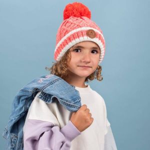Bonnet enfant 6-12 ans avec 3 pompons interchangeables Jus de pomme Coral Bonnet enfant 6-12 ans avec 3 pompons interchangeables Jus de pomme Coral