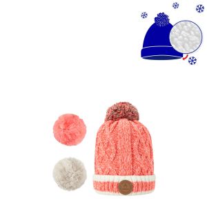 Bonnet enfant 4-6 ans avec 3 pompons interchangeables Jus de pomme Coral Bonnet enfant 4-6 ans avec 3 pompons interchangeables Jus de pomme Coral