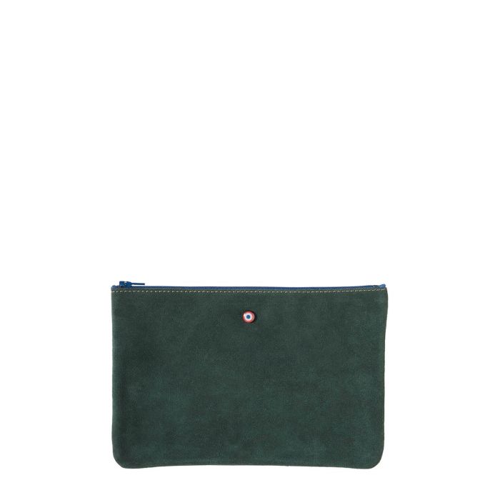 Pochette Camille en cuir UpCyclé 21 cm Bois Vert