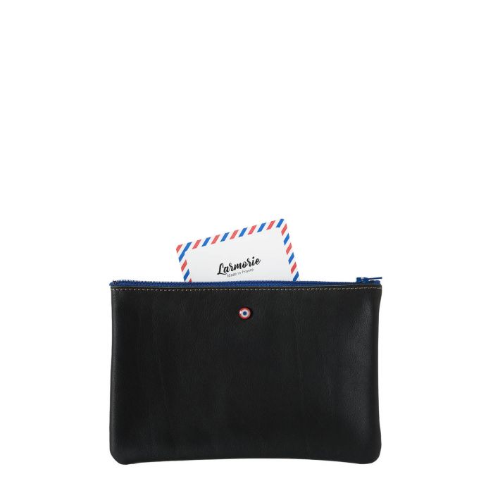 Pochette Camille en cuir UpCyclé 21 cm Noir c'est Noir