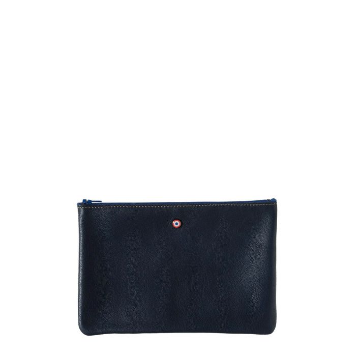 Pochette Camille en cuir UpCyclé 21 cm Lune Bleue