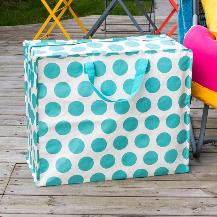 Sac de rangement Jumbo 55 cm Spotlight turquoise sur blanc