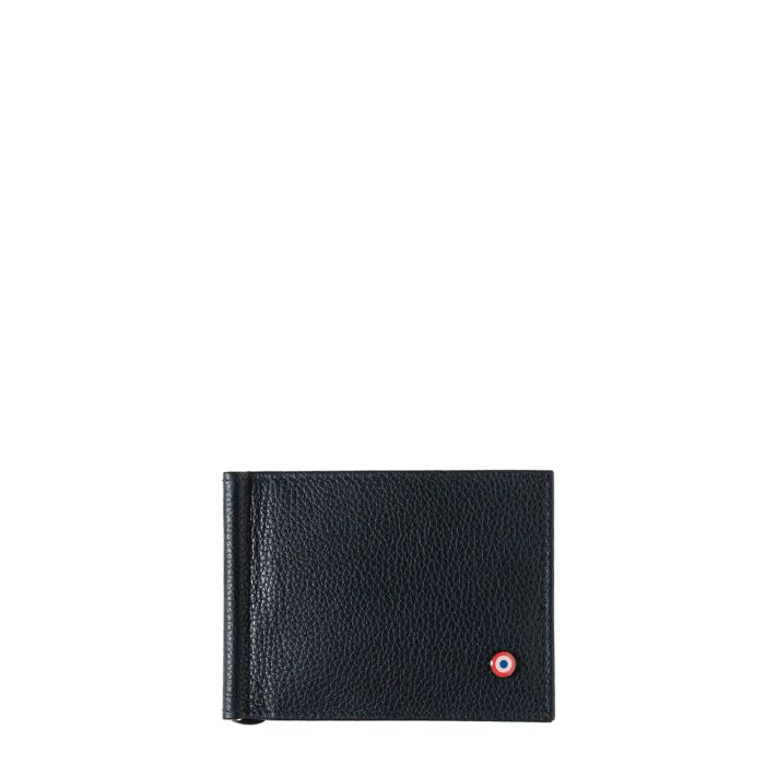 Portefeuille italien Hector avec pince à billets en cuir grainé Lune Bleue