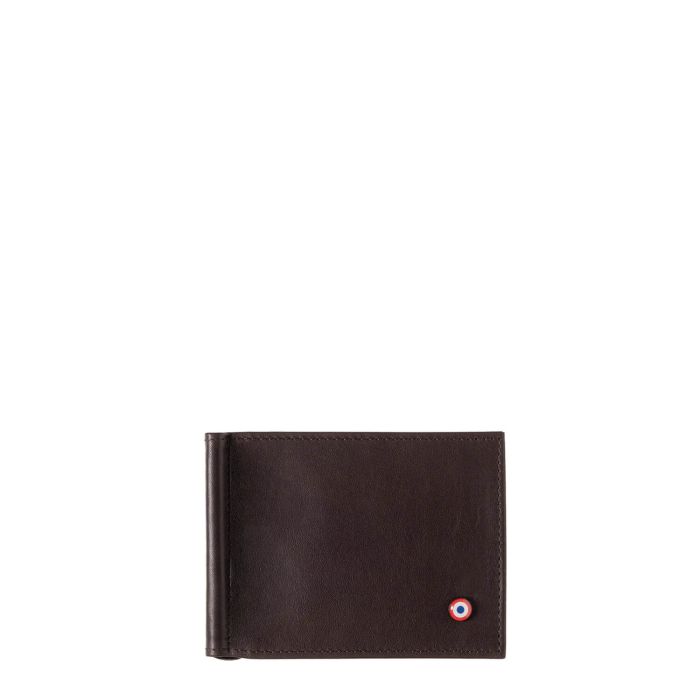 Portefeuille italien Hector avec pince à billets en cuir lisse Terre brunie