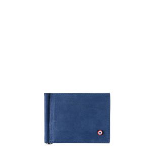 Portefeuille italien Hector avec pince à billets en cuir Nubuck Mer indigo
