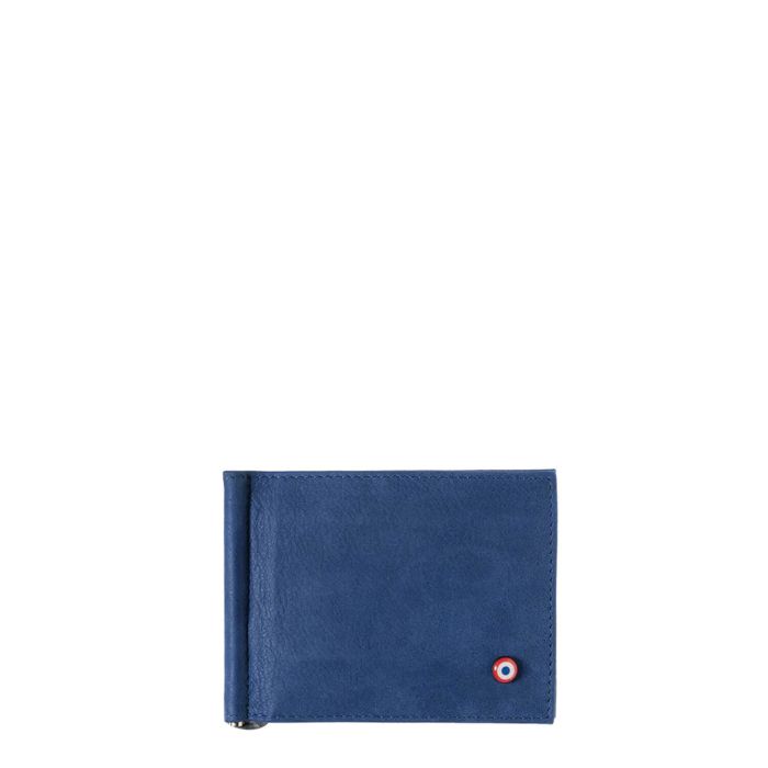 Portefeuille italien Hector avec pince à billets en cuir Nubuck Mer indigo