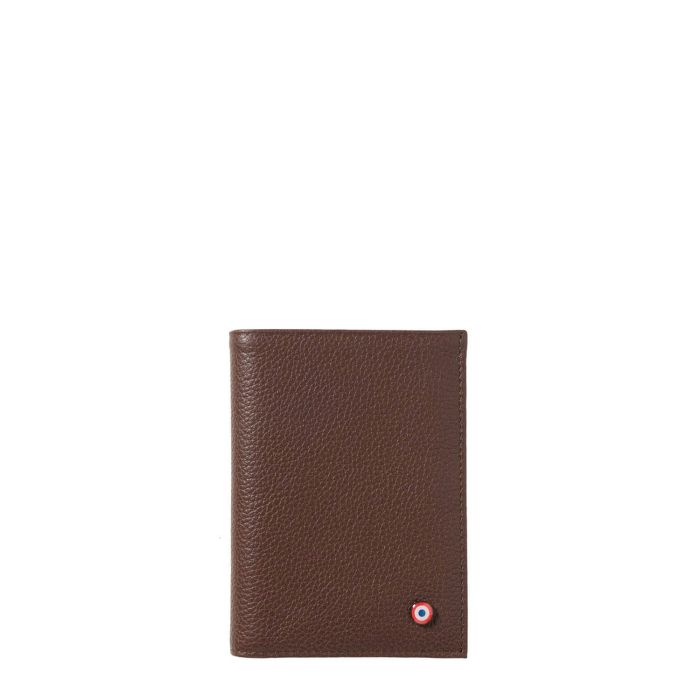 Petit portefeuille Victor en cuir grainé Terre brunie