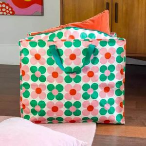 Sac de rangement Jumbo 58 cm Marguerites Roses et Vertes