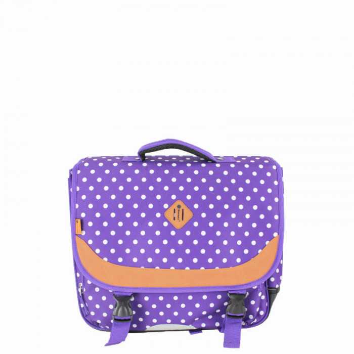 Cartable 35 cm Violet à pois blancs