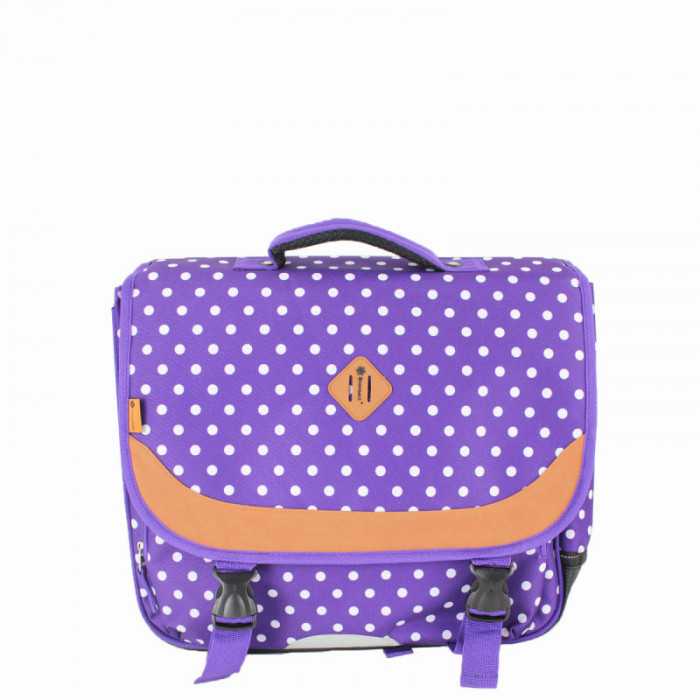 Cartable 38 cm Violet à pois blancs