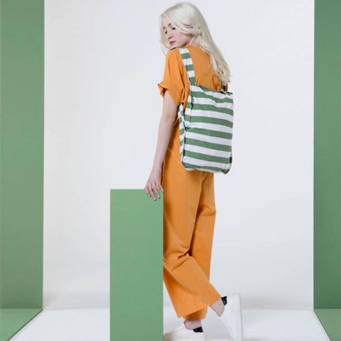 Sac shopping pliable avec pochette 65 cm Olive Stripes