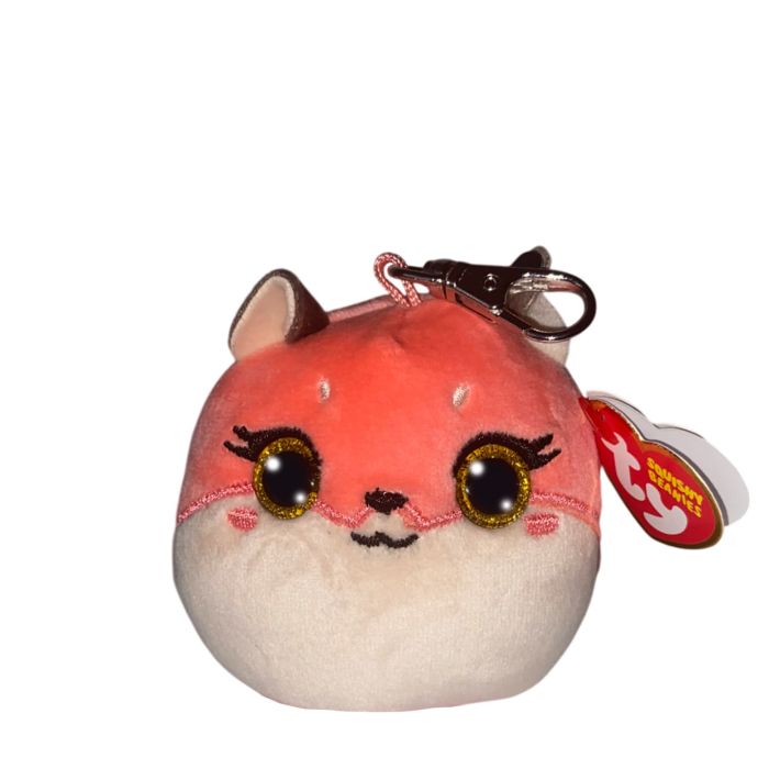 Porte-clés peluche Squish Boo's à Clip 8 cm Roxie le renard rose