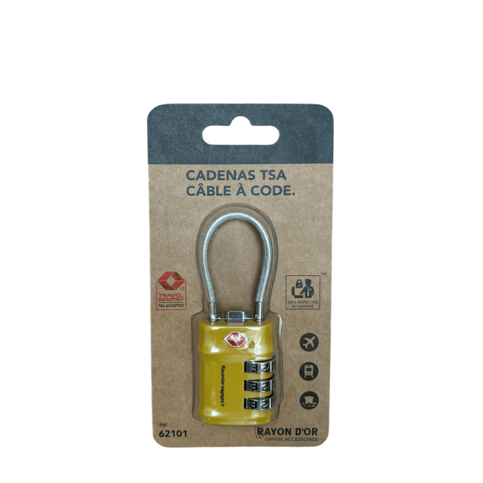 Cadenas TSA à 3 chiffres avec câble 62101 Yellow