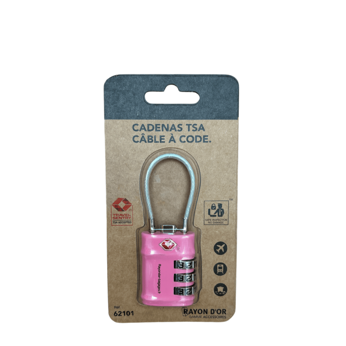Cadenas TSA à 3 chiffres avec câble 62101 Pink