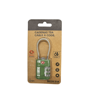 Cadenas TSA à 3 chiffres avec câble 62101 Green