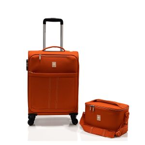 Lot valise cabine + vanity souple 2102 Cognac