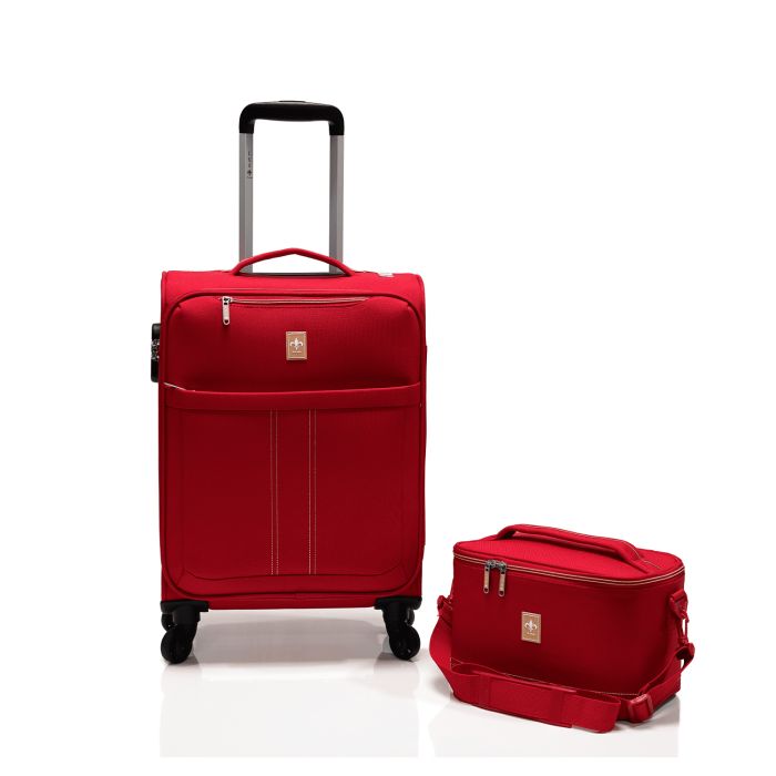 Lot valise cabine + vanity souple 2102 Rouge