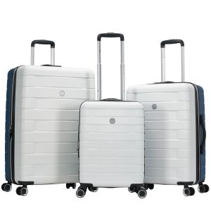 Lot de 3 valises rigides 367 Extensible 55, 66 et 77 cm Blanc/Bleu