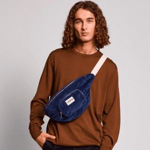 Sac banane XL Sofia 43cm Velours Marine