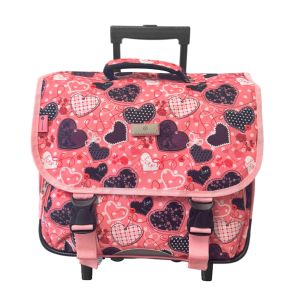 Cartable à roulettes scolaire Romantique coeur 41 cm Rose