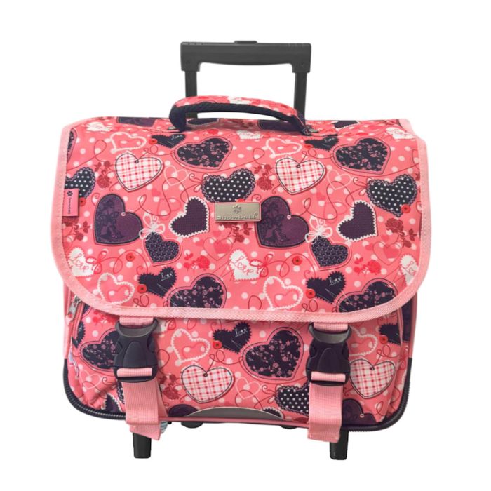 Cartable à roulettes scolaire Romantique coeur 41 cm Rose