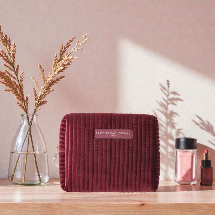 Trousse de toilette 18 cm Velours Bordeaux
