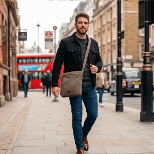 Sac bandoulière 6505 en toile garni cuir Marron