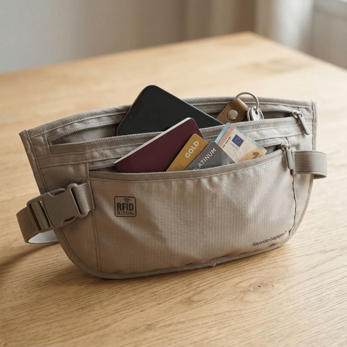 Pochette ceinture de sécurité RFID Light Grey