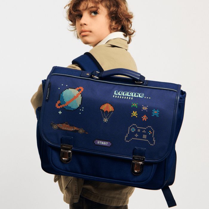 Cartable Pixel Art 38 cm Bleu