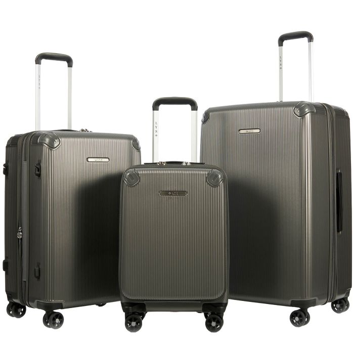 Lot de 3 valises 2525 55, 66 et 77 cm Extensibles Gris Foncé