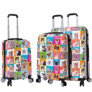 Lot de 3 valises rigides 36820X 55, 66 et 76 cm Chats et chiens