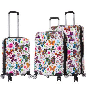 Lot de 3 valises rigides 36820U 55, 66 et 76 cm Butterfly white