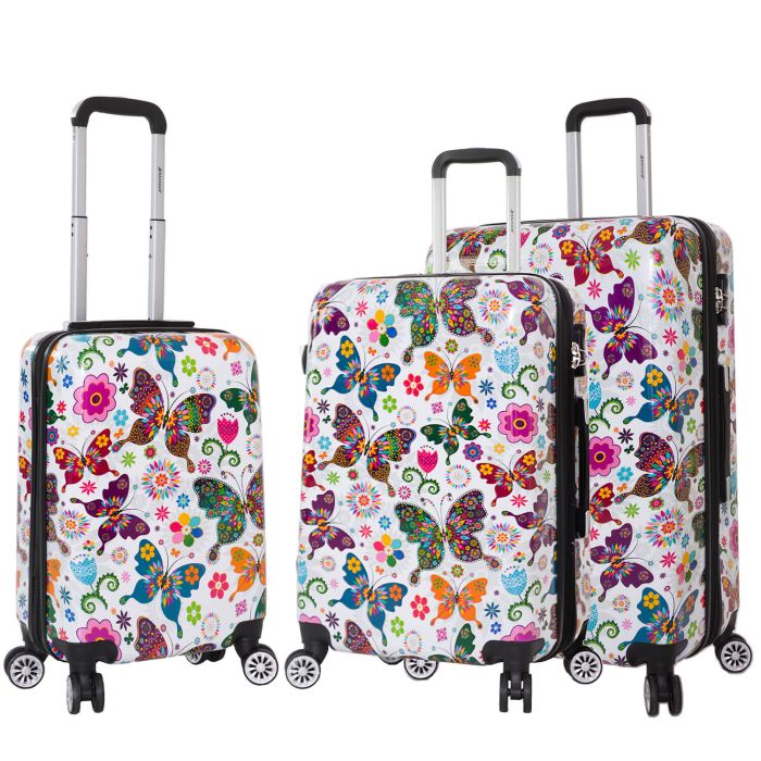 Lot de 3 valises rigides 36820U 55, 66 et 76 cm Butterfly white