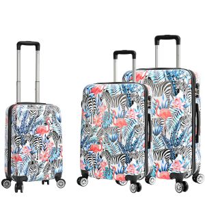 Lot de 3 valises rigides 36820Q 55, 66 et 76 cm Flamants et zèbres