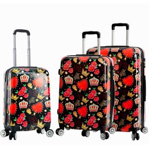 Lot de 3 valises rigides 36820J 55, 66 et 76 cm Roses et queen