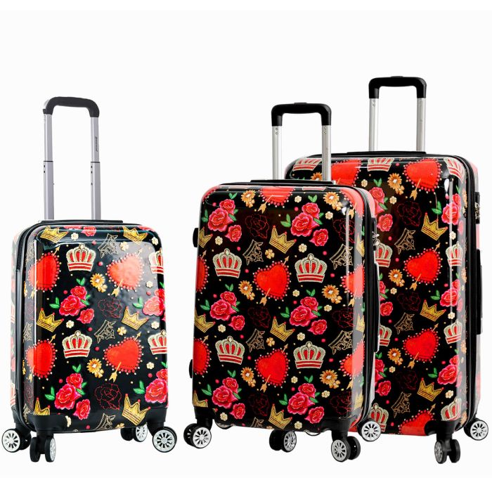 Lot de 3 valises rigides 36820J 55, 66 et 76 cm Roses et queen