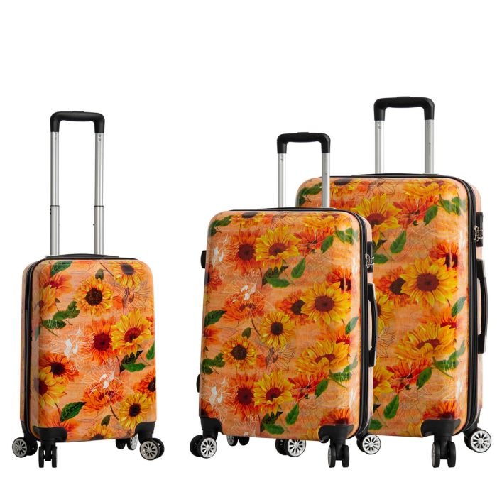 Lot de 3 valises rigides 36820A 55, 66 et 76 cm Tournesols