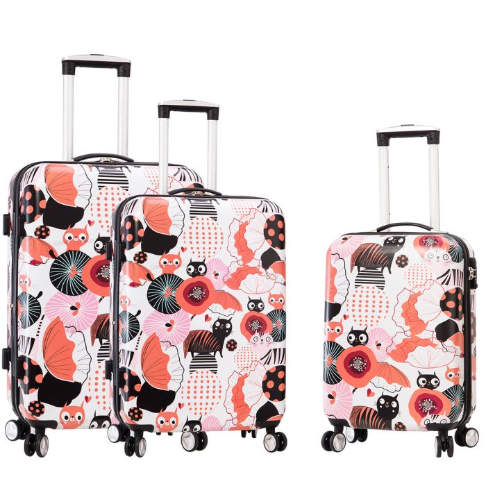 Lot de 3 valises rigides B85803 55, 65 et 75 cm Cats & flowers white