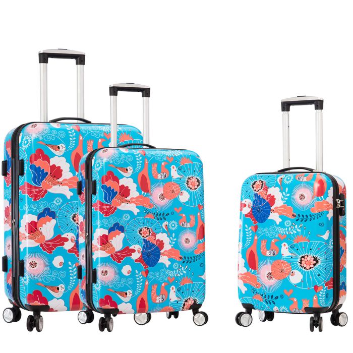 Lot de 3 valises rigides B85803 55, 65 et 75 cm Birds & flowers blue