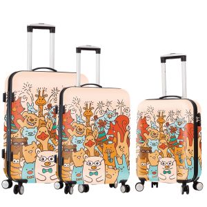 Lot de 3 valises rigides A85803 55, 65 et 75 cm Animals party rose gold