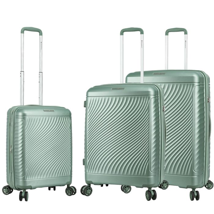 Lot de 3 valises rigides S49703 Extensibles 55, 65 et 76 cm Vert sauge