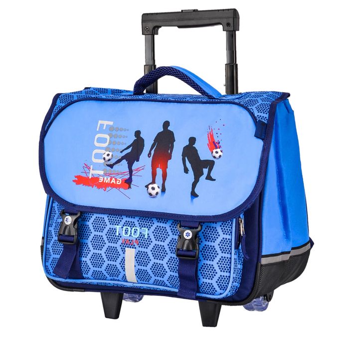 Cartable à roulettes scolaire T46141 Foot 41 cm Bleu