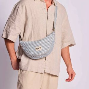 Sac banane Andréa 32 cm Rayures fines bleu