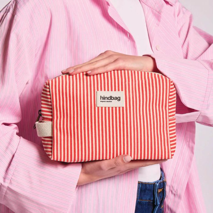Trousse de toilette Léon 22 cm Rayures fines rouge