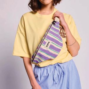 Sac banane Olivia 32 cm Rayures vert et parme