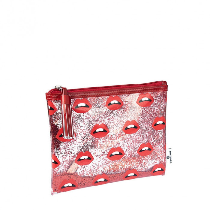 Trousse simple Glitter 22cm Rouge