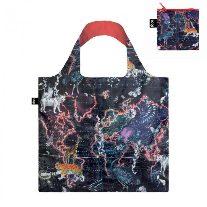 Sac shopping pliable avec pochette zip 50cm Kristjana S Williams Interiors World map